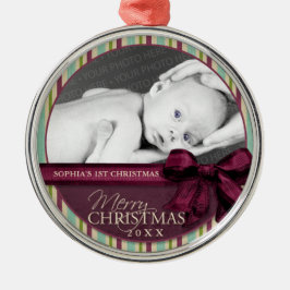 素朴数々の色のストライプ写真 メタルオーナメント