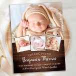 素朴新生児カスタム4写真誕生のお知らせ ポストカード<br><div class="desc">これらのカードとフォトコラージュ生誕エレガント発表カーモダンドを使用して、友人や家族に新生児を発表する。4枚のカスタマイズ写真と共にお気に入りの、名前、日生まれ付け、誕生統計でパーソナライズ。COPYRIGHT © 2020 Judy Burrows,  Black Dog Art - All Rights Reserved.素朴新生児カスタム4写真誕生発表葉書</div>
