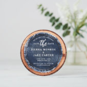 素朴日結婚付き救ウッドスライスDenim写真 招待状 (スタンド正面)