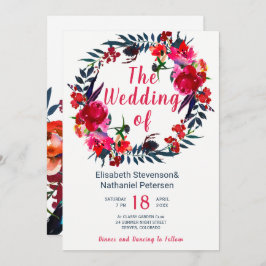 素朴春ネイビーレッドボーフローラ結婚リース 招待状