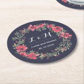 素朴春フラワーリースモノグラムウェディングパーティー ラウンドペーパーコースター (アングル)