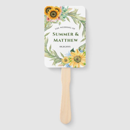 素朴春夏ひまわり緑結婚の花 ハンドファン (正面)