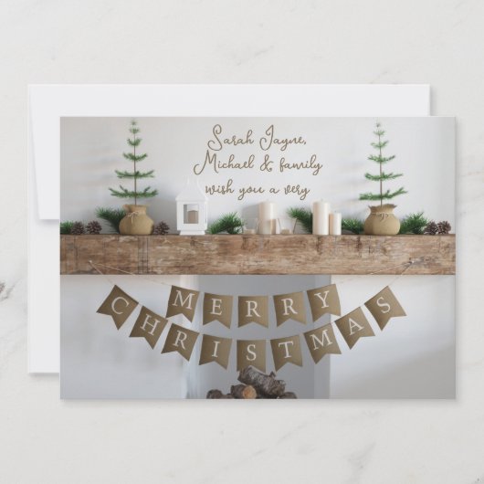 素朴暖炉フラットノンフォトクリスマスカード シーズンカード (正面)