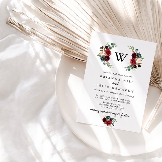 素朴書モノグラム結婚の 招待状