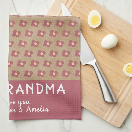 素朴最高のお婆ちゃん紅花柄 キッチンタオル (四つ折り)