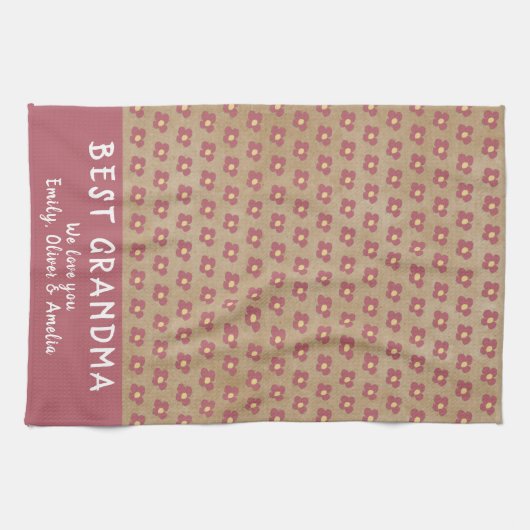 素朴最高のお婆ちゃん紅花柄 キッチンタオル (横)