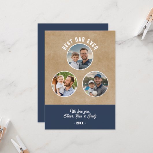 素朴最高のパパ3枚お父さんの日の形見 カード (正面/裏面インサイチュ)