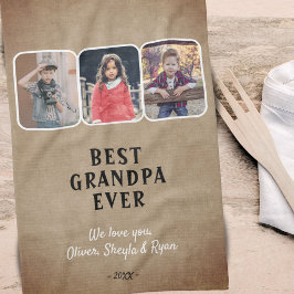 素朴最高のGrandpa Ever Grandkids 3 Photo Collage キッチンタオル