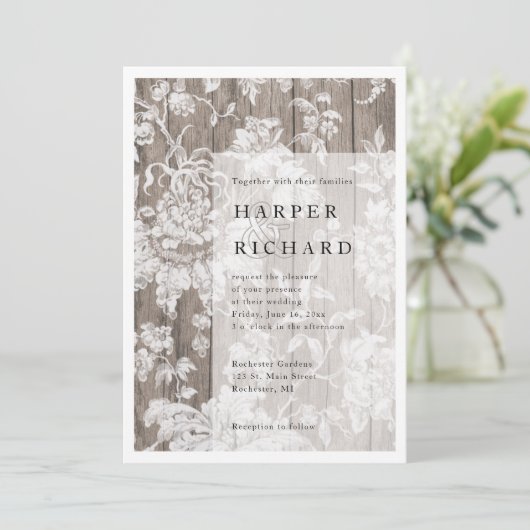 素朴木とフローラモダン結婚式招待状 招待状 (スタンド正面)