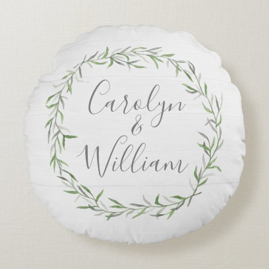 素朴木とボ葉タニカルリース結婚ズ ラウンドクッション (正面)