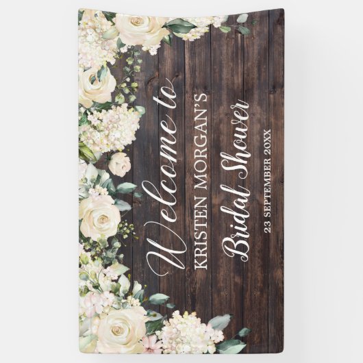 素朴木の白いバラあじさいブライダルシャワー 横断幕 (縦)