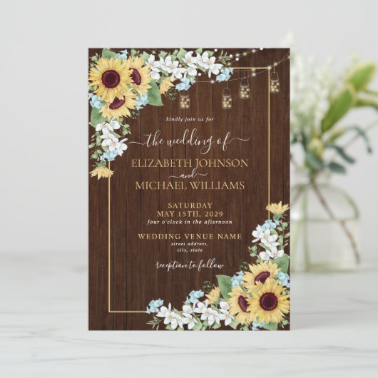 素朴木ひまわりダスティブルーフォトズ結婚ーズ 招待状 (スタンド正面)