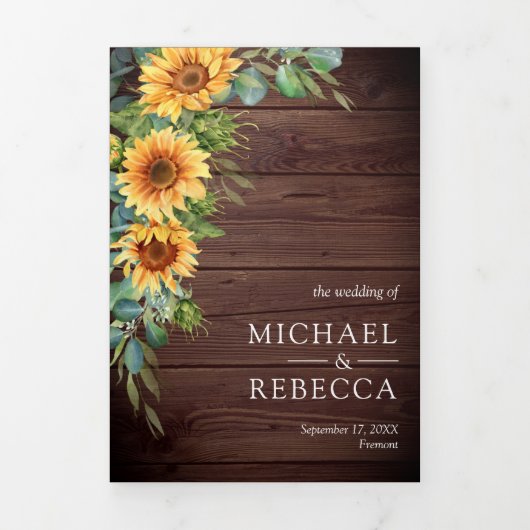 素朴木ひまわりユーカリQRコード結婚ズ 三つ折り招待状 (カバー)