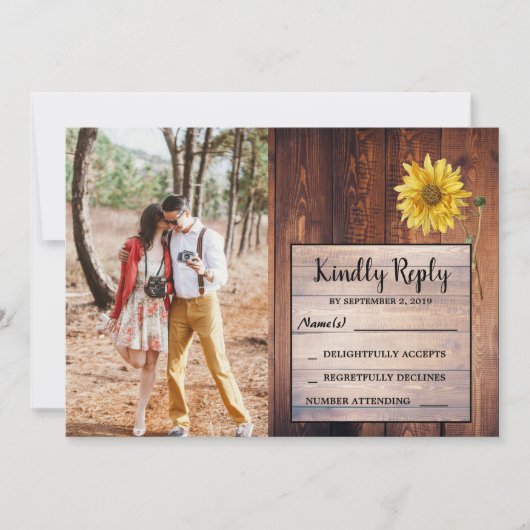 素朴木ひまわり写真国ウェディングRSVP 招待状 (正面)