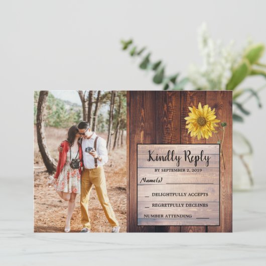 素朴木ひまわり写真国ウェディングRSVP 招待状 (スタンド正面)