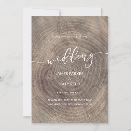 素朴木エレガント結婚式招待状 招待状 (正面)