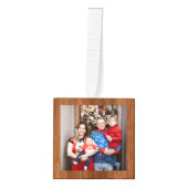 素朴木エレガント3家族の写真クリスマス キューブオーナメント (正面)