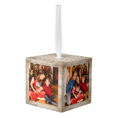 素朴木エレガント3家族の写真クリスマス キューブオーナメント (裏面アングル)