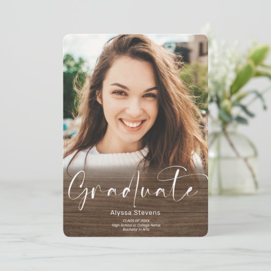 素朴木グラデーション本4枚の写真卒業 案内状 (スタンド正面)