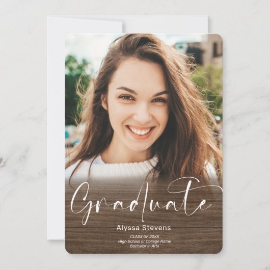 素朴木グラデーション本4枚の写真卒業 案内状 (正面)