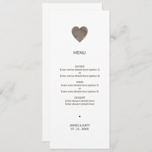 素朴木ハート結婚メニュー メニュー (正面/裏面)