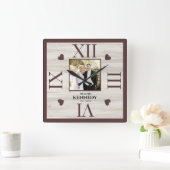 素朴木パーソナライズされた写真結婚記念日 スクエア壁時計 (ホーム)