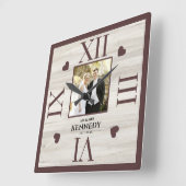 素朴木パーソナライズされた写真結婚記念日 スクエア壁時計 (傾斜)