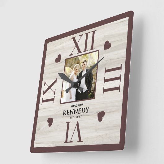 素朴木パーソナライズされた写真結婚記念日 スクエア壁時計 (傾斜)