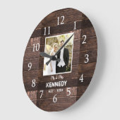 素朴木パーソナライズされた写真結婚記念日 ラージ壁時計 (傾斜)