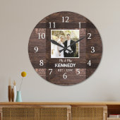 素朴木パーソナライズされた写真結婚記念日 ラージ壁時計