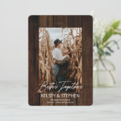 素朴木フェイクよりよい一緒に写真婚約 案内状 (スタンド正面)
