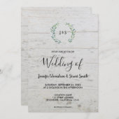 素朴木モノグラ葉ムの上の水結婚色 招待状 (正面/裏面)