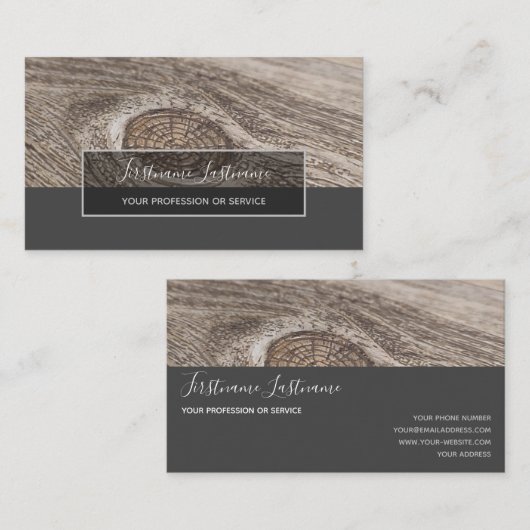 素朴木床面灰色の矩形ストライプ 名刺 (正面/裏面)