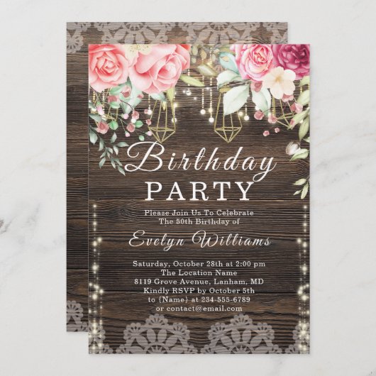 素朴木弦ライトフローラ誕生日 招待状 (正面/裏面)