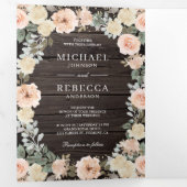 素朴木材ほこりピーチフローラQRコード結婚ズ 三つ折り招待状 (内部最初)