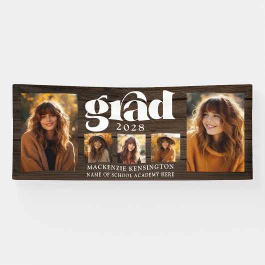 素朴木材卒業写真コラージュ 横断幕 (横)