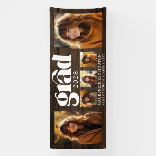 素朴木材卒業写真コラージュ 横断幕 (縦)