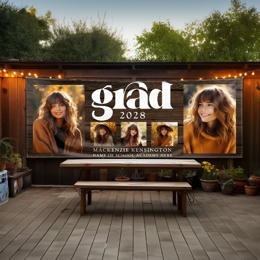 素朴木材卒業写真コラージュ 横断幕