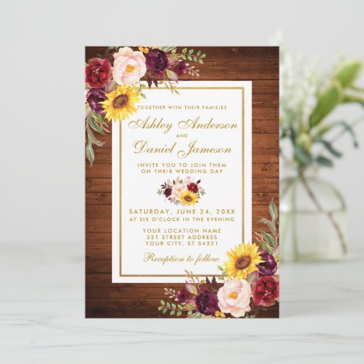 素朴木水カラーフローラ金ゴールドフレ結婚ーム 招待状 (スタンド正面)