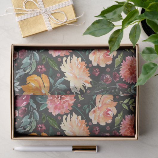 素朴木炭グレーの秋の水色フローラ 薄葉紙 (ギフト)