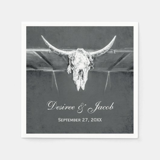 素朴木炭グレーウエスタンテクスチャブルスカル スタンダードカクテルナプキン (正面)