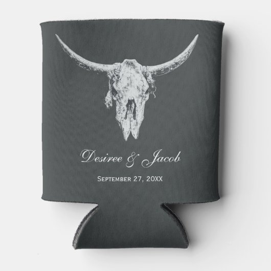 素朴木炭グレーホワイトウエスタンカウズスカル 缶クーラー (正面)