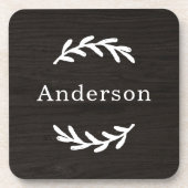 素朴木炭ブラウンウッドローレルカスタムモノグラム コースター (正面)