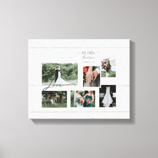 素朴木版結婚コラージュ6枚の写真 キャンバスプリント (正面)