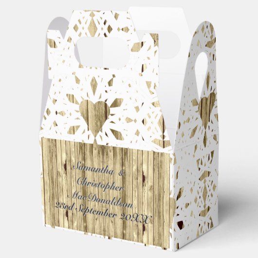 素朴木白レースハート国結婚式 フェイバーボックス (オープン)