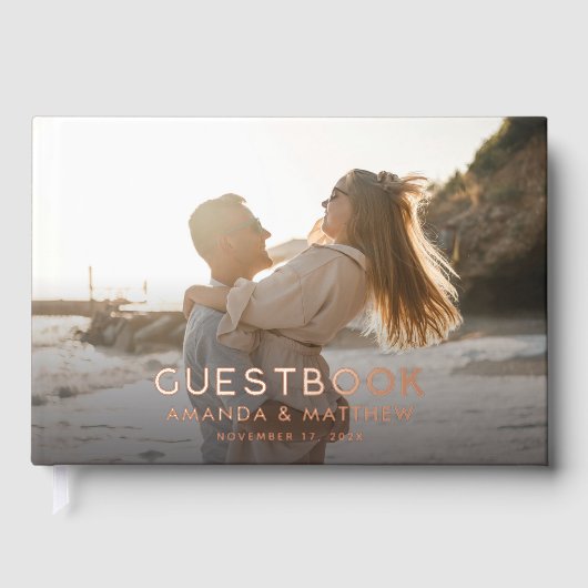 素朴木目の写真結婚 ゲストブック (正面)