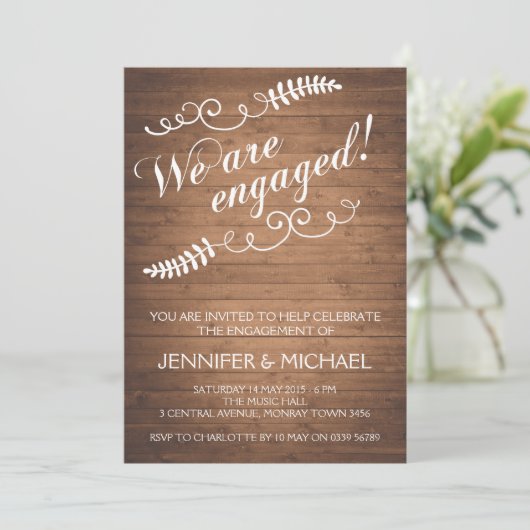 素朴木目婚約パーティ 招待状 (スタンド正面)