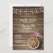 素朴木筒と結婚ピンクのフローラ 招待状 (正面)