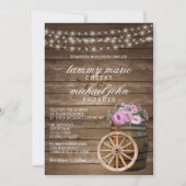 素朴木筒結婚とピンクかわいらしフローラ 招待状 (正面)