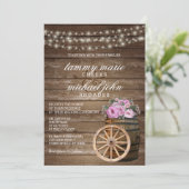 素朴木筒結婚とピンクかわいらしフローラ 招待状 (スタンド正面)